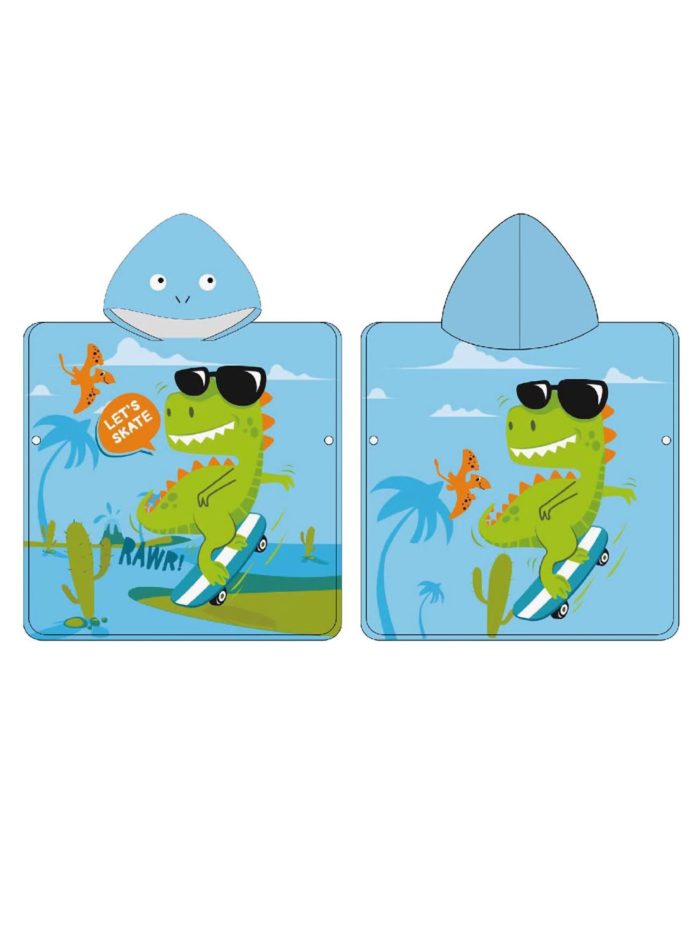 Poncho toalla infantil con capucha estampado dino y tiburón