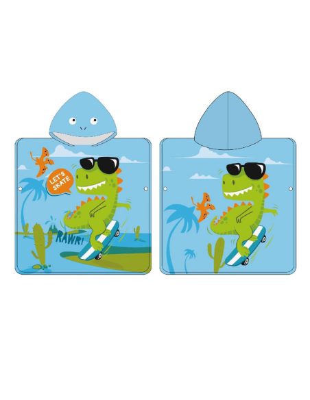 Poncho toalla infantil con capucha estampado dino y tiburón