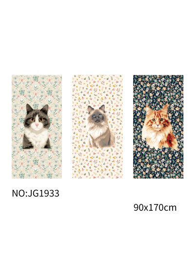 Toalla de playa con estampado de gatos floral 2