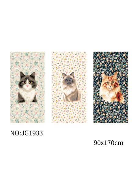 Toalla de playa con estampado de gatos floral