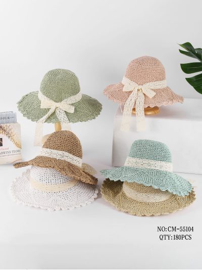 Sombrero de rafia crochet con cinta de encaje 2