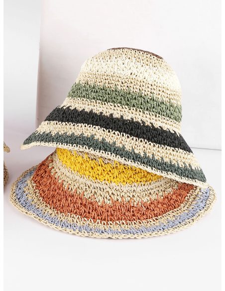 Gorro bucket de rafia rayas multicolor