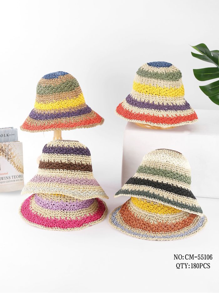 Gorro bucket de rafia rayas multicolor