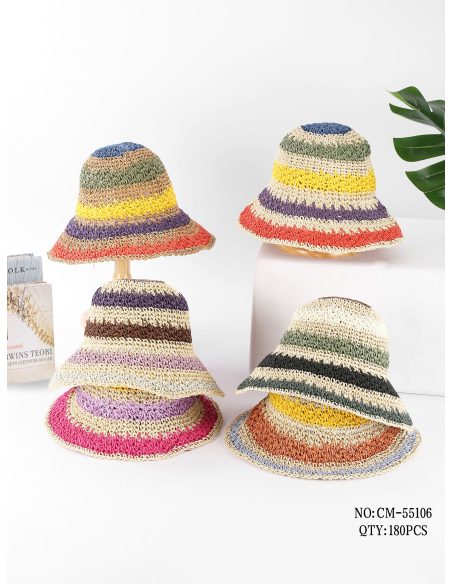 Gorro bucket de rafia rayas multicolor