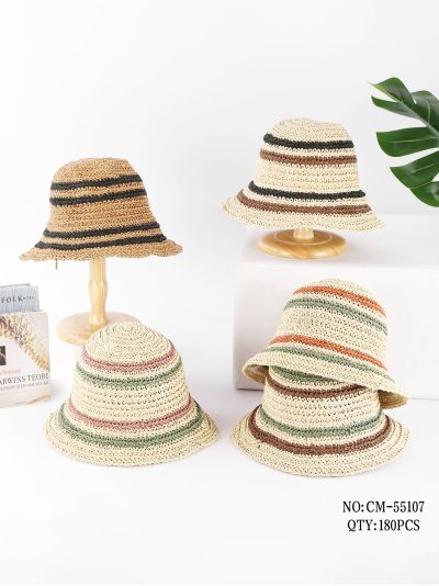 Gorro bucket de rafia rayas en tonos tierra 2