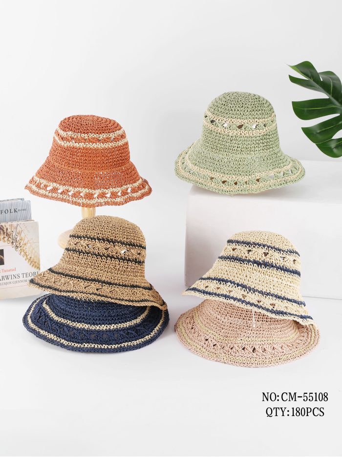 Gorro bucket de rafia calado