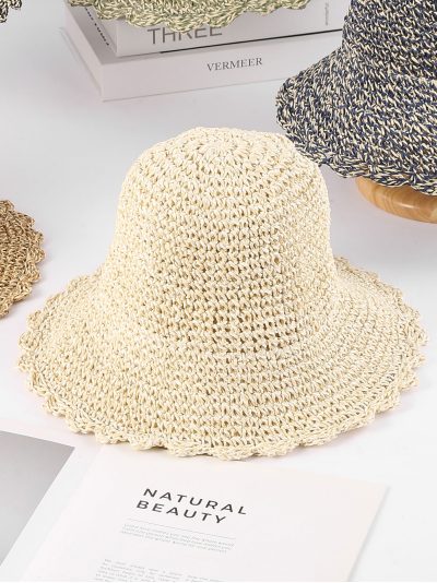 Sombrero de rafia jaspeado con ala ondulada