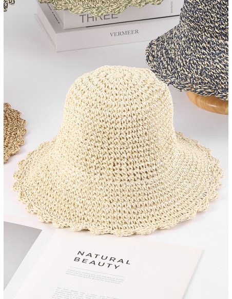 Sombrero de rafia jaspeado con ala ondulada