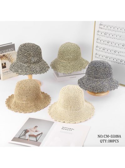 Sombrero de rafia jaspeado con ala ondulada 2