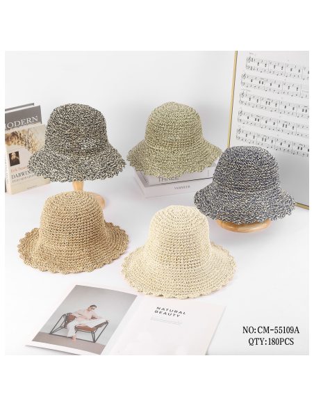 Sombrero de rafia jaspeado con ala ondulada