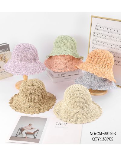 Sombrero de rafia liso con ala ondulada 2