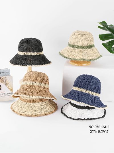 Sombrero bucket de rafia con banda en contraste 2