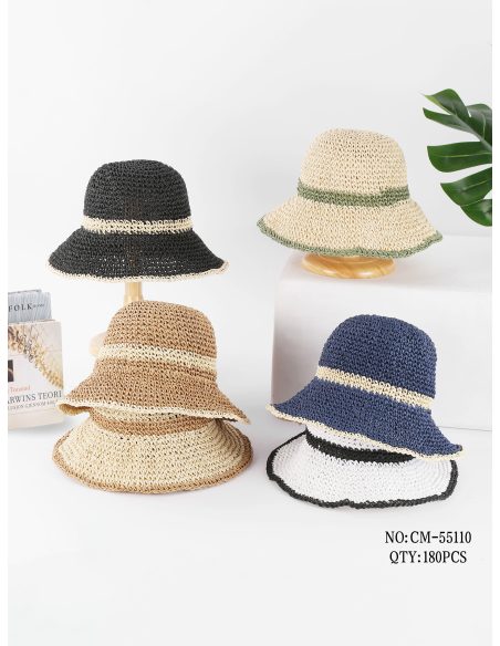 Sombrero bucket de rafia con banda en contraste