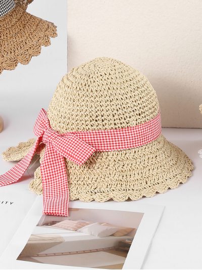 Sombrero de rafia con lazo vichy