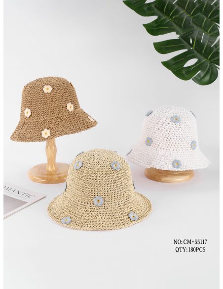 Sombrero bucket con flores bordadas