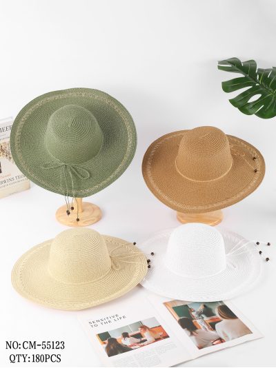 Sombrero de rafia ala ancha con cordón y cuentas 2