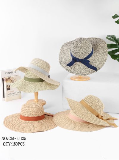 Sombrero de rafia ala ancha con lazo 2