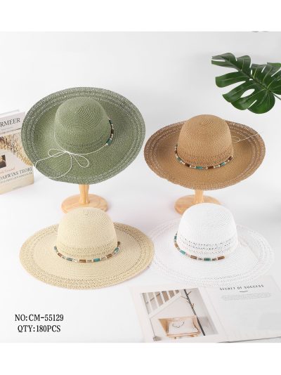 Sombrero de rafia boho con cordón de cuentas 2