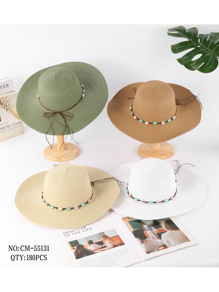 Sombrero de rafia con conchas y cuentas turquesa