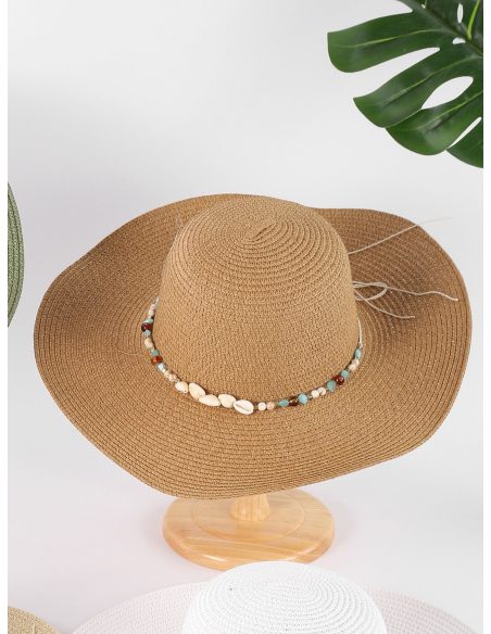 Sombrero de rafia con abalorios multicolor