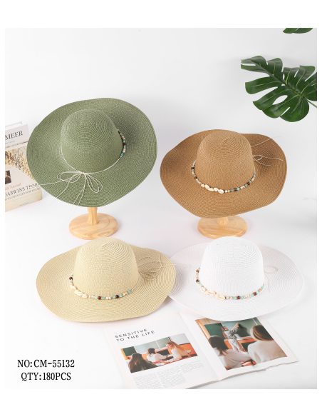 Sombrero de rafia con abalorios multicolor