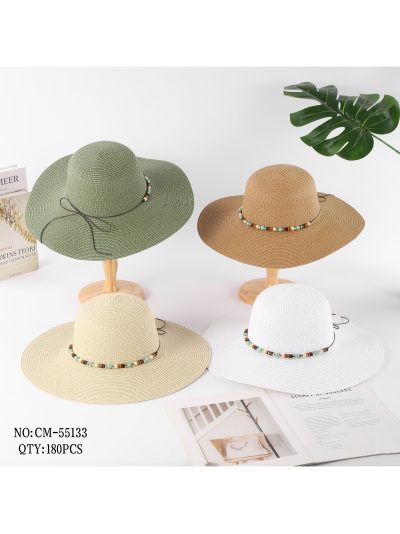 Sombrero de rafia ala ancha con abalorios multicolor 2