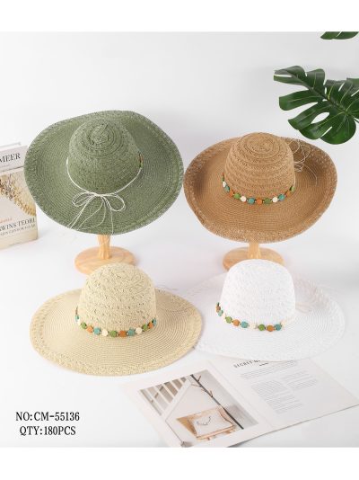 Sombrero de rafia con cordón y cuentas 2