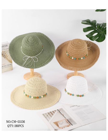 Basthut mit Kordel und Perlen