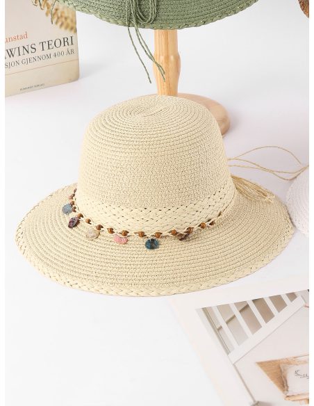 Sombrero de rafia detalle trenza con abalorios