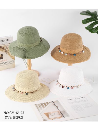 Sombrero de rafia detalle trenza con abalorios 2