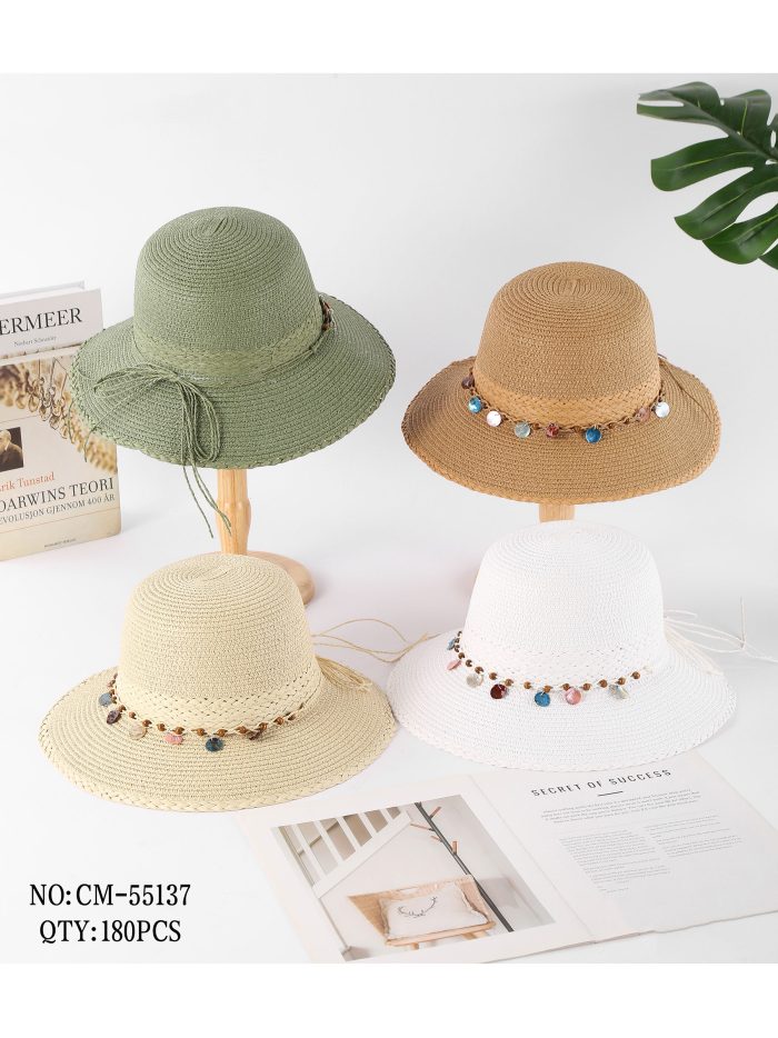 Sombrero de rafia detalle trenza con abalorios