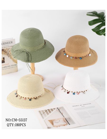 Sombrero de rafia detalle trenza con abalorios