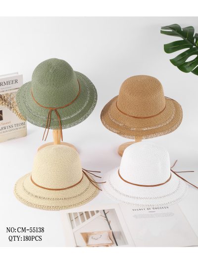 Sombrero de rafia con ala calada y cordón efecto piel 2