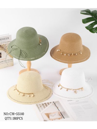 Sombrero de rafia con cadena dorada y charms marinos 2