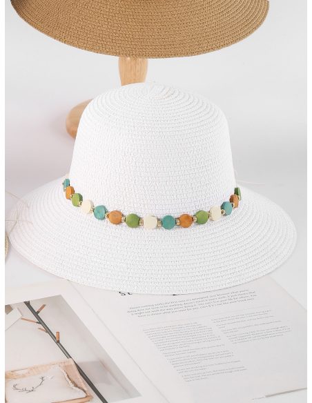 Sombrero de rafia con cordón y cuentas