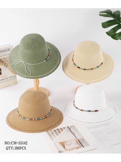 Sombrero de rafia ala calada con cuentas tubulares 2