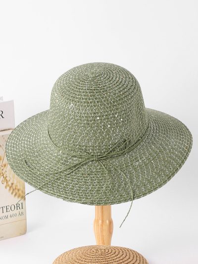 Sombrero de rafia lentejuelas ala ancha con cordón