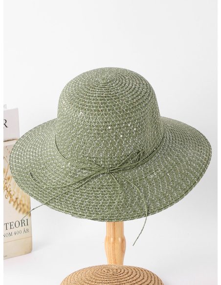 Sombrero de rafia lentejuelas ala ancha con cordón