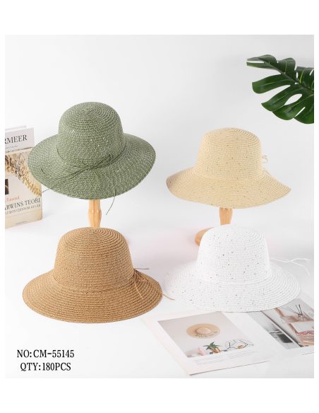 Sombrero de rafia lentejuelas ala ancha con cordón