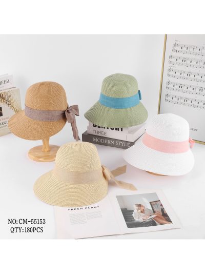 Sombrero de rafia tipo cloche con cinta lisa y lazo 2