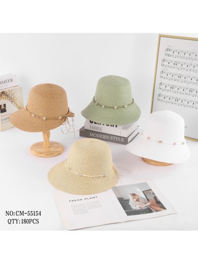 Sombrero de rafia tipo cloche con banda de conchas 2