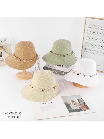 Sombrero de rafia tipo cloche con colgantes de cuentas de colores 2