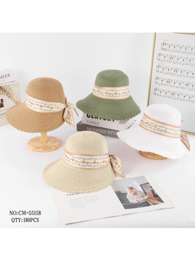 Sombrero de rafia tipo cloche con cinta floral y lazo 2