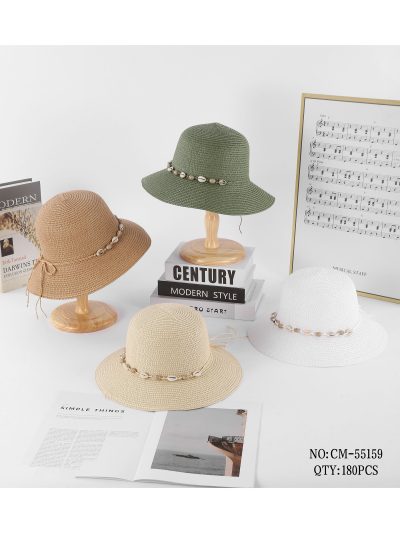 Sombrero de rafia tipo cloche con banda de conchas 2