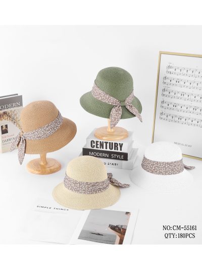 Sombrero de rafia tipo cloche con cinta estampada de flores y lazo 2