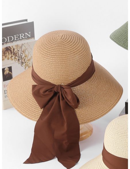 Sombrero de rafia ala ancha con lazo grande
