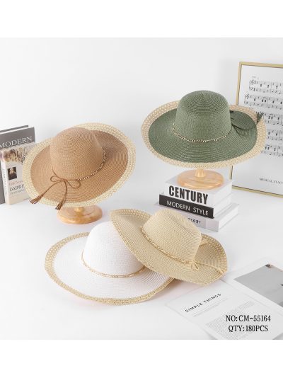 Sombrero de rafia ala ancha bicolor con borde trenzado y cordón de borlas 2