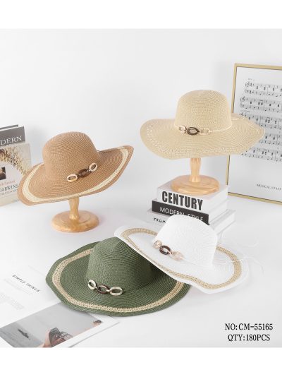 Sombrero de rafia ala ancha bicolor con cadena decorativa 2