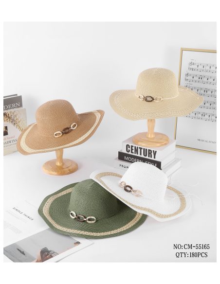 Sombrero de rafia ala ancha bicolor con cadena decorativa