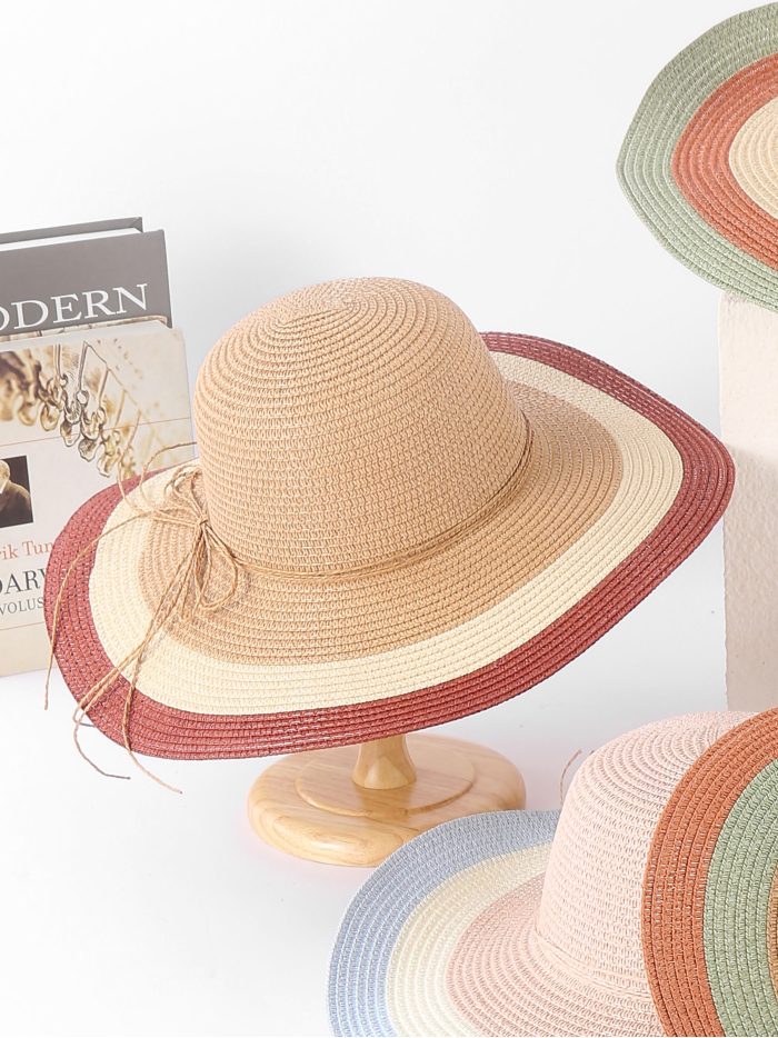 Sombrero de rafia ala ancha con rayas multicolor